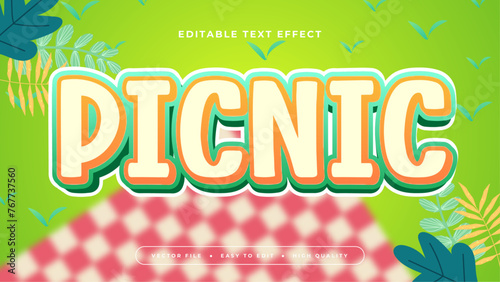 Green red and yellow picnic 3d editable text effect - font style