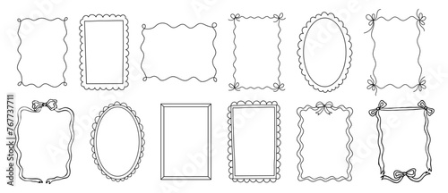 Border frames. Set of simple elegant hand drawn illustrations borders for invitation. Hand drawn frames different forms doodle