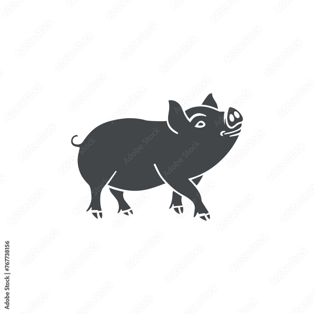Fototapeta premium Vector pig isolated black on white background