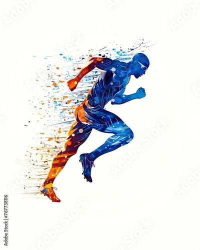 Silhouette of running athletes in watercolor style. Painting for sports games, competitions. The desire to win.