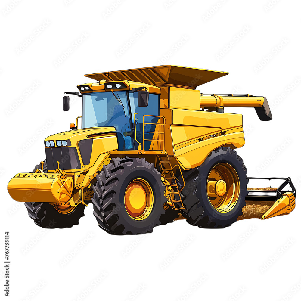 Cute clip art of combine harvester, transparent background PNG, easy to use.