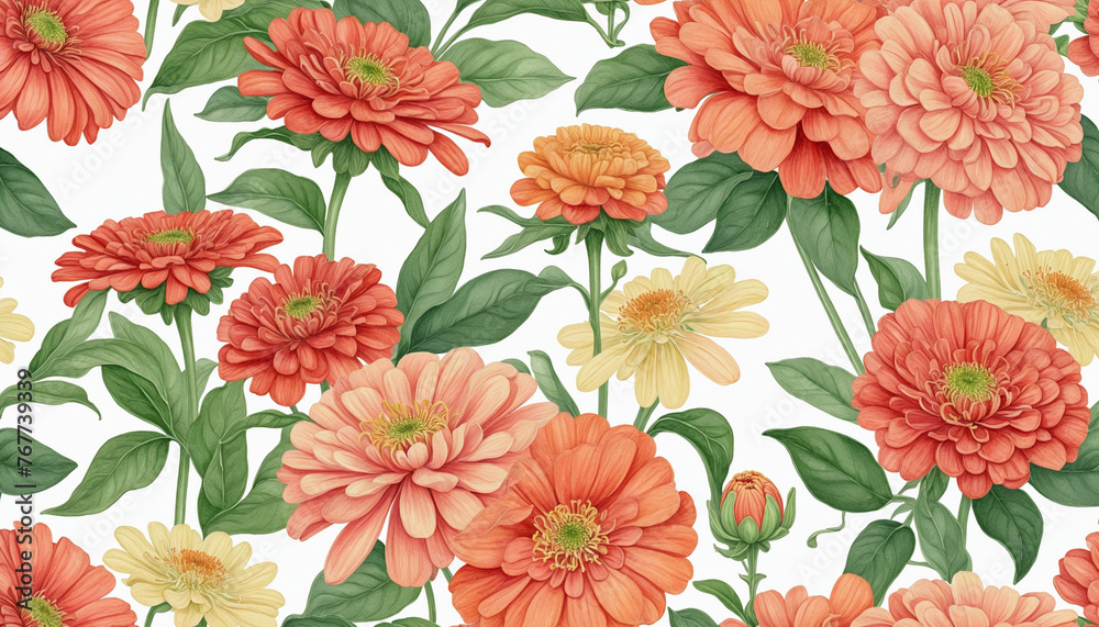 a collection of soft watercolor zinnias flowers isolated on a transparent background,   colorful background
