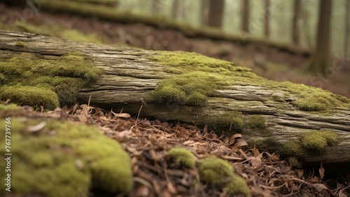 Discover the hidden treasures of the forest floor as you encounter chunks of wood adorned with soft blankets of green moss, creating a scene of natural splendor.