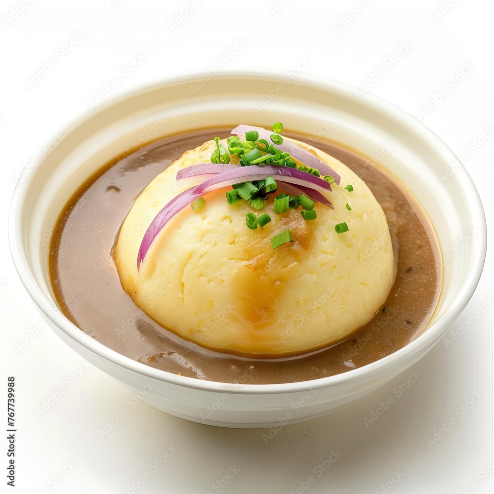 Yummy Soft and pillowy fufu served isolated on white background Yummy Soft and pillowy fufu served isolated on white background