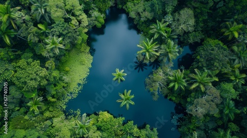 Aerial View of Lake Surrounded by Trees