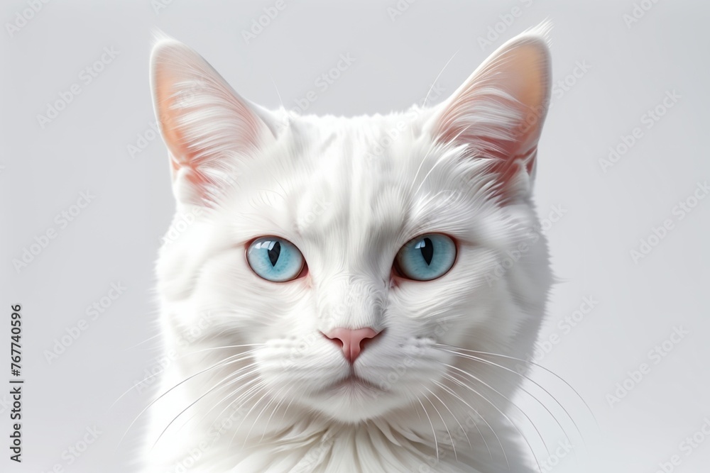white cat isolated on a light background