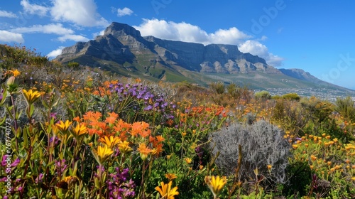 Field of Flowers With Mountains Background