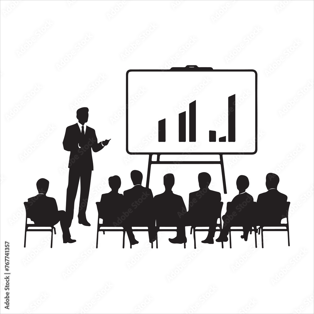 Business presentation in progress silhouette black and white Business presentation in progress silhouette black and white