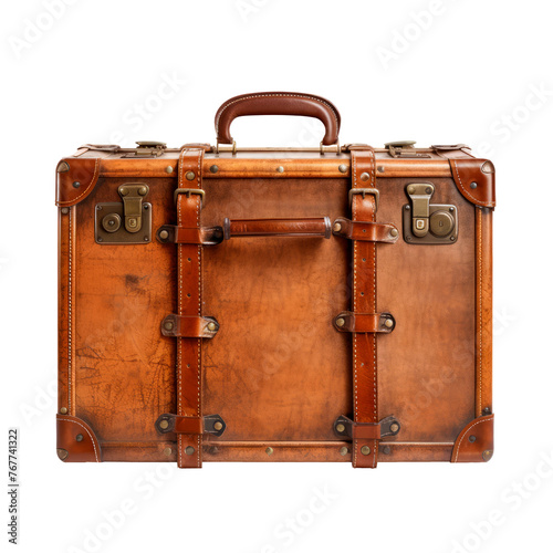 Vintage suitcase. Isolated on transparent background.