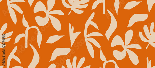 Minimalist abstract seamless pattern illustration.African organic  plant shape  simple boho ornament