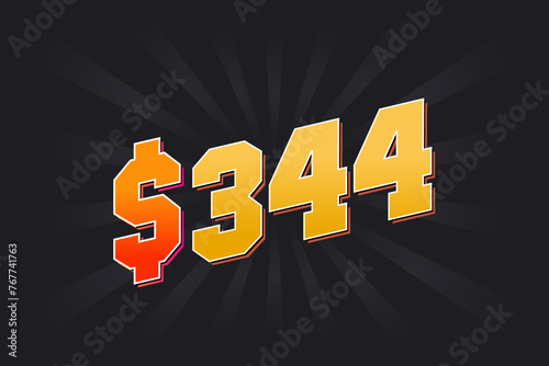 344 Dollar American Money vector text symbol. $344 USD United States Dollar stock vector