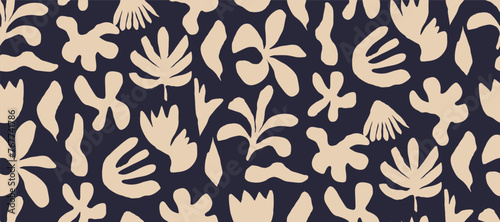 Minimalist abstract seamless pattern illustration.African organic  plant shape  simple boho ornament