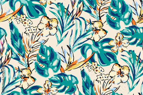 Saturated wild bright tropical positive cheerful multicolored abstract seamless summer patern.