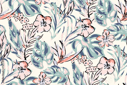 Saturated wild bright tropical positive cheerful multicolored abstract seamless summer patern.