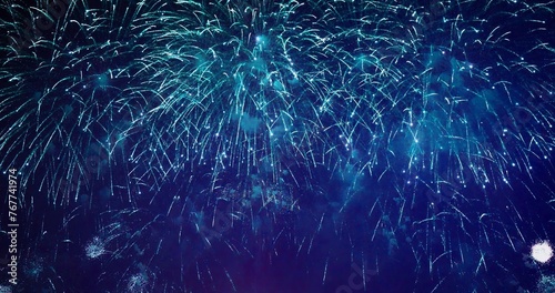 blue Firework celebrate anniversary happy new year 2024, 4th of july holiday festival. blue firework in night time celebrate national holiday. Countdown to new year 2025 festival party time event