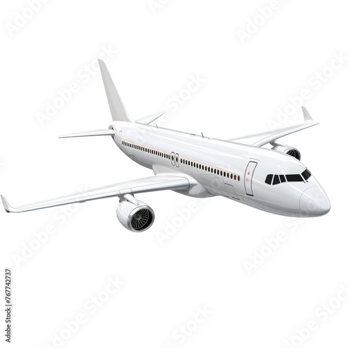 White passenger jetliner flying. Isolated on transparent background.