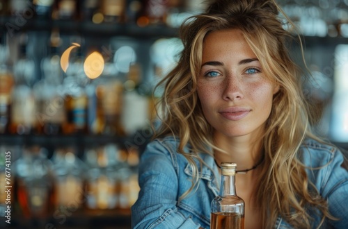 woman drinking in a bar sur...