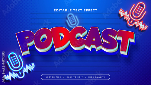 Blue red and purple violet podcast 3d editable text effect - font style