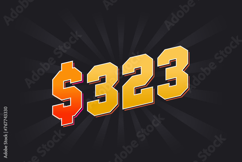 323 Dollar American Money vector text symbol. $323 USD United States Dollar stock vector