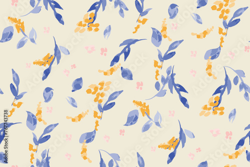  Cute feminine watercolor seamless pattern with wildflowers.hand drawn, not AI