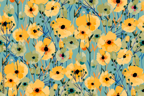  Cute feminine watercolor seamless pattern with wildflowers.hand drawn, not AI