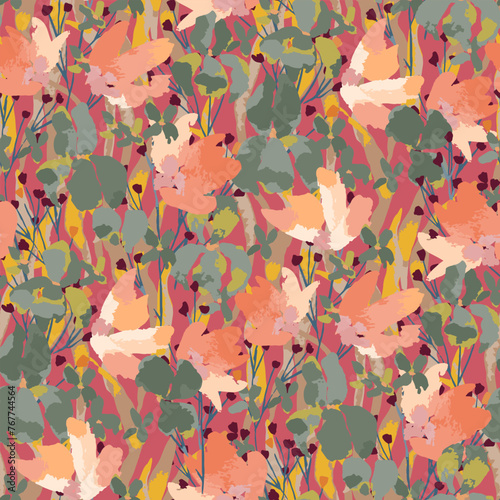  Abstract floral seamless pattern. Bright colors, gouache painting.hand drawn, not AI