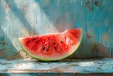 Watermelon slice on wooden background