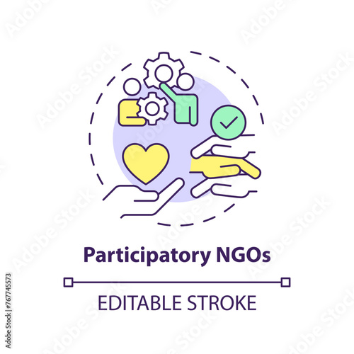 Participatory NGOs multi color concept icon. Non governmental organization. Public participation. Round shape line illustration. Abstract idea. Graphic design. Easy to use in article