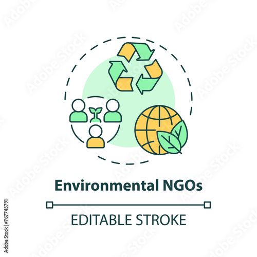 Environmental NGOs multi color concept icon. Non governmental organization. Climate action. Nature preservation. Round shape line illustration. Abstract idea. Graphic design. Easy to use in article