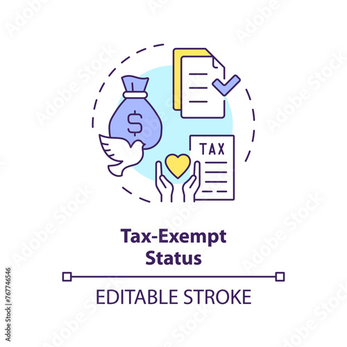Tax exempt status multi color concept icon. Tax deduction for non profit organization. Steps to start NPO. Round shape line illustration. Abstract idea. Graphic design. Easy to use in article