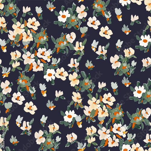 Cute feminine seamless watercolor pattern with little tiny wildflowers, hand drawn, not AI