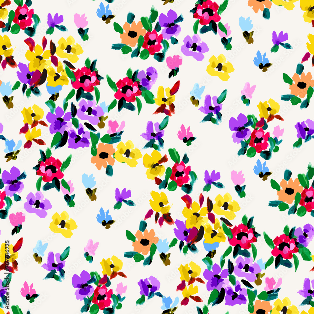  Cute feminine seamless watercolor pattern with little tiny wildflowers, hand drawn, not AI
