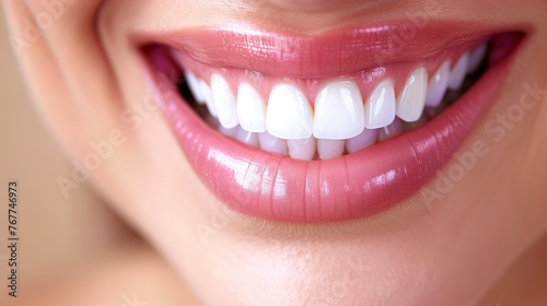 Perfect healthy teeth smile of a young woman. Teeth whitening. oral care, Dentistry concept.