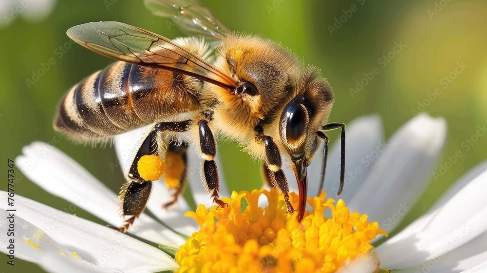 One bee on flowers. One bee on flowers.