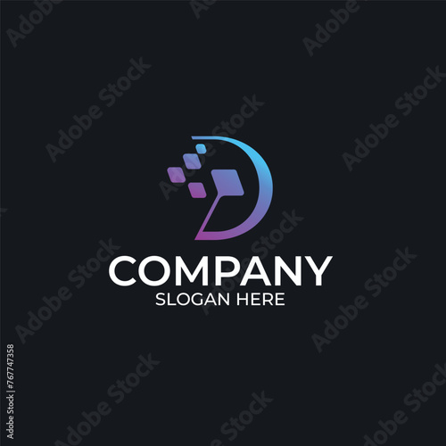 Letter D for technology ,tech ,Digital Modern Logo design photo