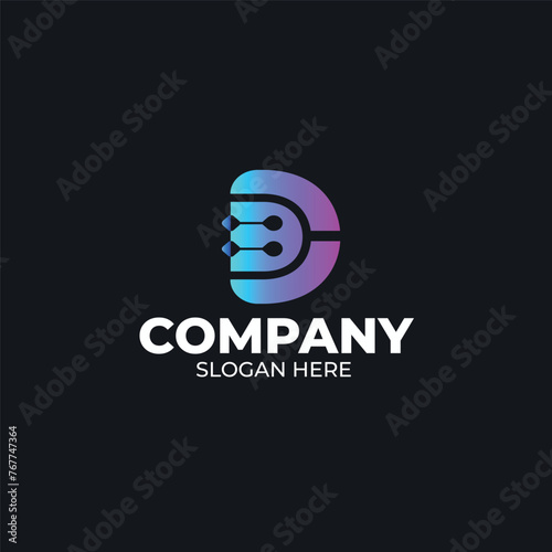 Letter D for technology ,tech ,Digital Modern Logo design photo