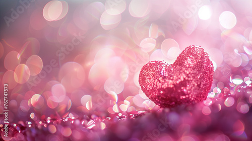 A pink heart shape with bokeh on the background. Mother's day or valentine's day