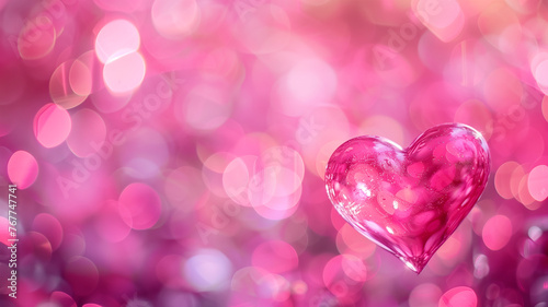 Pink colored glass heart shape and bokeh. Mother's day or valentines day concept