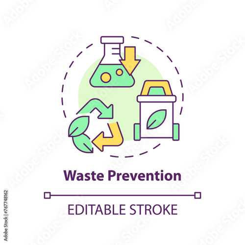 Waste prevention multi color concept icon. Ecological damage  environmental impact. Pollution reduce. Round shape line illustration. Abstract idea. Graphic design. Easy to use presentation  article