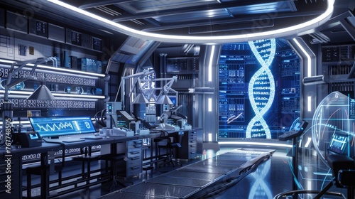 A high-tech laboratory where scientists analyze Anunnaki DNA from ancient remains. 