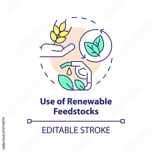 Renewable feedstocks use multi color concept icon. Sustainable resources. Regenerative materials. Round shape line illustration. Abstract idea. Graphic design. Easy to use presentation, article