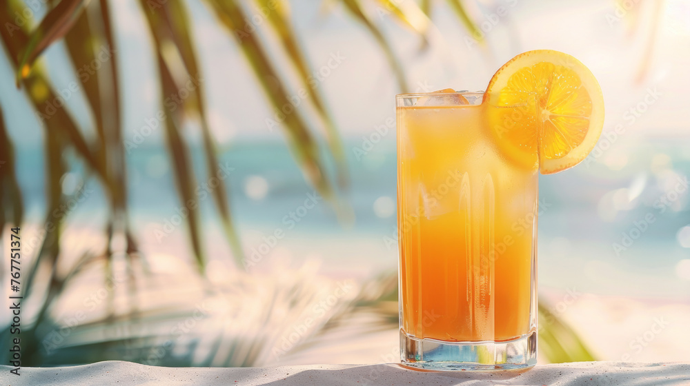 Fototapeta premium Orange cocktail with slice fruit in tall glass