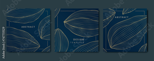 Vector set of abstract old organic shapes, beans, florals, leaves patterns. Luxury golden texture design, elegant plant wallpaper, covers, labels.