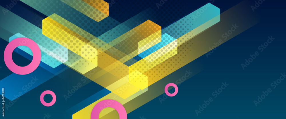 Blue pink and yellow vector gradient abstract banner design with geometric style. Graphic design element modern style concept for background, banner, flyer, card, wallpaper, cover, or brochure