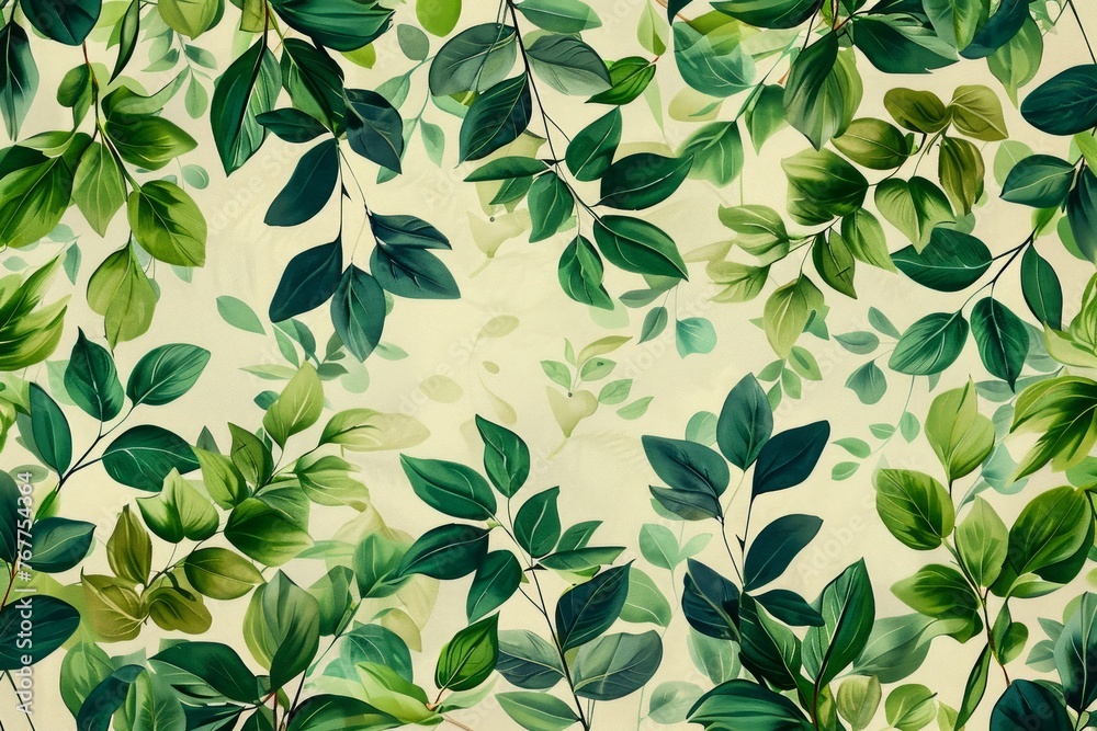 Seamless botanical pattern with various green leaves on a light vintage background, natural leaf wallpaper design Seamless botanical pattern with various green leaves on a light vintage background, natural leaf wallpaper design