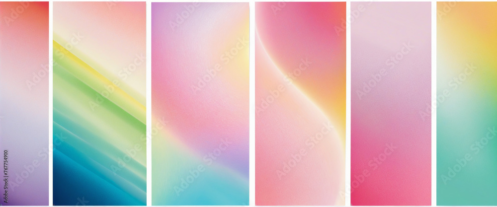 Set of colorful soft blur gradient background. Trendy vintage aesthetic pastel color template collection for social media post. Rainbow blurred aura, abstract texture poster colorful background