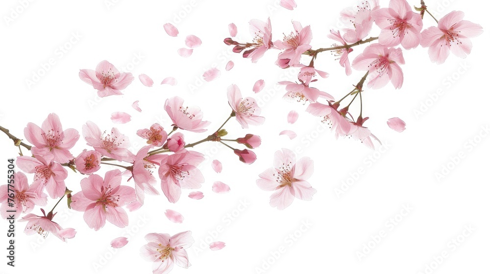 Branch of pink blossoms isolated on white