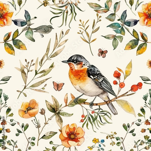 Floral Elegance: Seamless Watercolor Textile Pattern