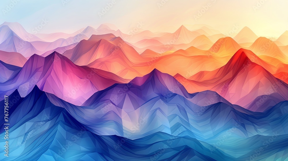 Low Poly Geometric Mountain Landscape at Sunset Background Low Poly Geometric Mountain Landscape at Sunset Background