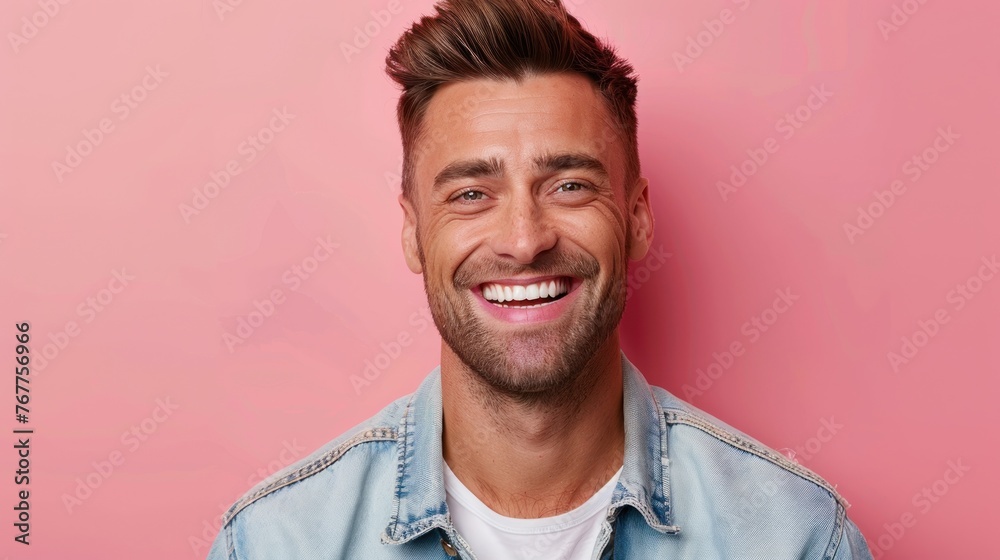 Radiant Young Man in White Tee Beaming with Joy - Generative AI Radiant Young Man in White Tee Beaming with Joy - Generative AI